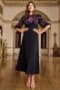 V&A | Love & Roses Black Embroidery Embroidered Puff Sleeve Midi Dress, Regular
