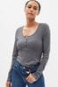 Gap Grey Ribbed Henley Button Long Sleeve Scoop Neck T-Shirt