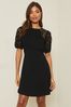 Lipsy Black Lace Jersey Underbust Puff Sleeve Mini Dress