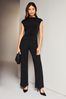 Lipsy Black Petite Jersey Ruched Cap Sleeve Hybrid Wide Leg Jumpsuit, Petite