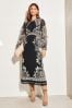 Lipsy Black White Placement Print Long Sleeve Midi Dress