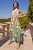 V&A | Love & Roses Ivory Floral Printed Halter Pleated Midi Summer Dress