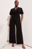 Lipsy Black Curve Flutter Sleeve V Neck Tie Front Wide Leg Jumpsuit