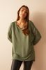 Friends Like These Khaki Green Petite Soft Jersey V Neck Long Sleeve Tunic Top, Petite