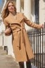 Friends Like These Camel Petite Funnel Neck Wrap Belted Trench Coat, Petite