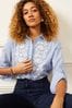 Love & Roses Blue Embroidered Button Down Long Sleeve Shirt