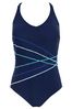 Pour Moi Navy Blue/ Aqua Energy Chlorine Resistant Recycled V Neck Linear Swimsuit