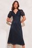 Lipsy Navy Blue Lace Prom Scallop V Neck Puff Sleeve Midi Dress