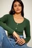 Friends Like These Green Long Sleeve Scoop Neck Ribbed Button Top