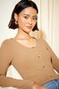 Friends Like These Camel Long Sleeve Scoop Neck Ribbed Button Top