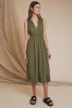 Threadbare Green Linen Blend Ruched Waist Midi Dress