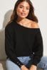 Lipsy Black Petite Ribbed Off The Shoulder Knitted Jumper, Petite