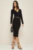 Friends Like These Jet Black Knitted Wrap Long Sleeve Belted Midi Dress