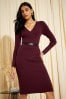 Friends Like These Berry Red Knitted Wrap Long Sleeve Belted Midi Dress
