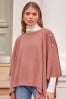 Lipsy Pink Military Button Shoulder Knit Poncho