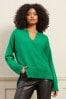 Sofas in time for Christmas Green V Neck Long Sleeve Knitted Jumper, Regular