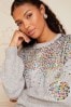 Love & Roses Grey Scattered Sequin Knitted Crew Neck Jumper, Regular