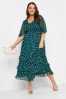 Yours Curve Green London Ruffle V-Neck Dress