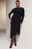Lipsy Black Curve Jersey Asymmetric Hem High Neck Midi Jumper Dress, Curve