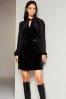 Lipsy Black Velvet Long Sleeve Keyhole Belted Mini Dress