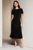 Lipsy Black Velvet Jersey Puff Short Sleeve Underbust Summer Midi Dress, Regular