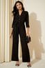 Friends Like These Black Petite 3/4 Sleeve Belted Woven Wide Leg Jumpsuit, Petite