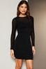 Lipsy Black Sheer Ribbed Round Neck Long Sleeve Knitted Mini Dress