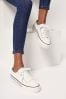 Lipsy White Wide Fit Flatform Lace Up Canvas Chunky Trainer, Wide Fit