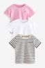 Rosa/Weiß/Streifen - 3er-Packung Kurzärmelige T-Shirts aus Baumwolle mit Wellenkanten (3 Monate bis 7 Jahre)