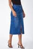 Roman Blue Cotton Blend Denim Stretch Midi Skirt