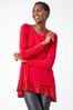 Roman Red Sequin Hem Tunic Stretch Top
