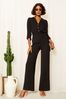Friends Like These Black 3/4 Sleeve Belted Woven Wide Leg Jumpsuit