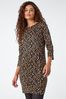 Roman Black Leaf Print Zip Pocket Shift Dress