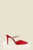 Sosandar Red Sofia Satin Diamante Strap Pointed Toe Mules