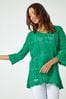 Roman Green Crochet V-Neck 3/4 Sleeve Tunic Top