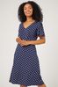 Roman Blue Petite Spot Print Stretch Jersey Dress