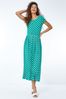 Roman Green Stretch Jersey Spot Maxi Dress