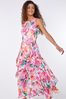 Roman Pink Floral Print Frill Midi Dress