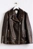 River Island Brown Faux Leather Oversized Distressed Biker Jacket