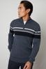 Threadbare Blue Stripe Quarter Zip Knitted Jumper