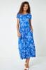 Roman Blue Sky Floral Print Midi Stretch Dress