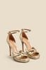 Sosandar Gold Leather Knot Detail Platform Heel Sandals