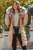 Sosandar Brown Faux Fur Shawl Collar Padded Coat