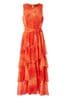 Roman Orange Tie Dye Print Layer Midi Dress