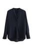 Navy Blue Long Sleeve Overhead V-Neck Relaxed Fit Blouse