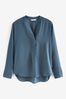 Blau - Langärmelige Bluse in Relaxed Fit mit V-Ausschnitt, Regular