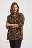 JD Williams Langer Teddy-Fleece-Pullover mit Animalprint und kurzem Reißverschluss