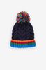 Navy Blue Rainbow Rib Pom Hat (3mths-16yrs)