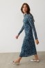 Oliver Bonas Blue Texture Print Mesh Midi Dress