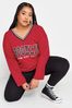 Yours Curve Red Oversized Varsity Long Sleeve T-Shirt